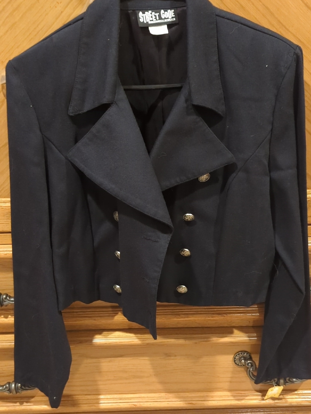 Women's Navy Double-Breasted Cropped Blazer